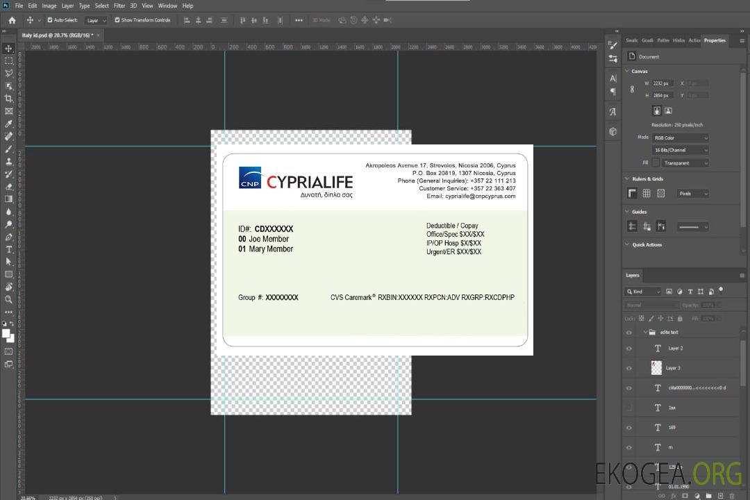Carte d'assurance maladie de Chypre template